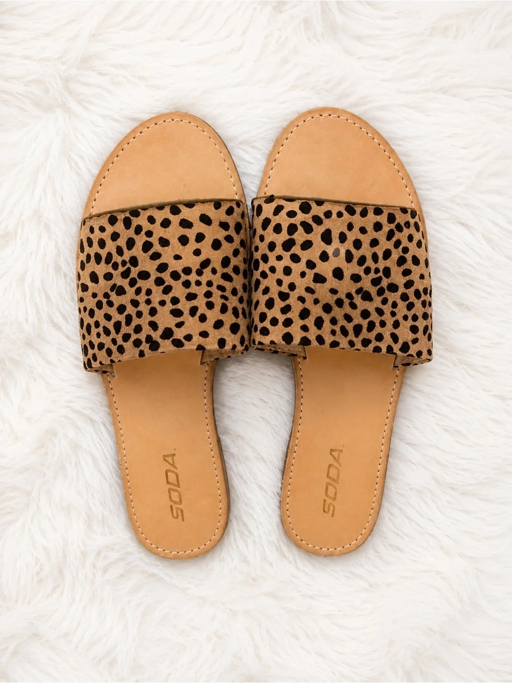 Soda Leopard Print Slide Sandals Size 8 | Cheetah Animal Print Flat Slides